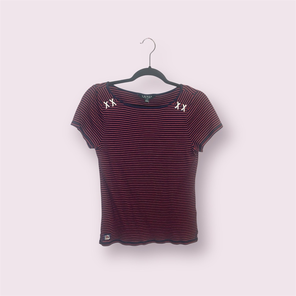 Lauren Ralph Lauren Red Stripped Short Sleeve Tee